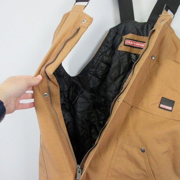 Craftsman Insulated Bib Overalls Men L Brown 100% Cotton Lined Work Utility 1580 - Picture 3 of 12